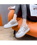 2022 new small white shoes women's thick sole shoes all-match big toe shoes black plaid casual sports sneaker